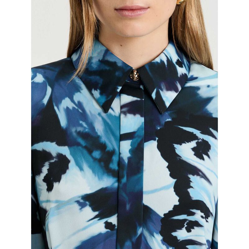 Veronika Maine Blue Papillion Satin Shirtdress image number 2